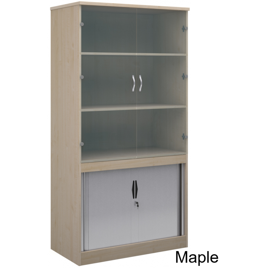 Systems Combination Bookcase With Horizontal Tambour & Glass Doors